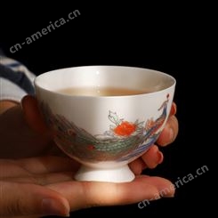 珐琅彩品茗杯陶瓷茶杯龙凤杯羊脂玉个人 功夫茶杯礼品 随意搭